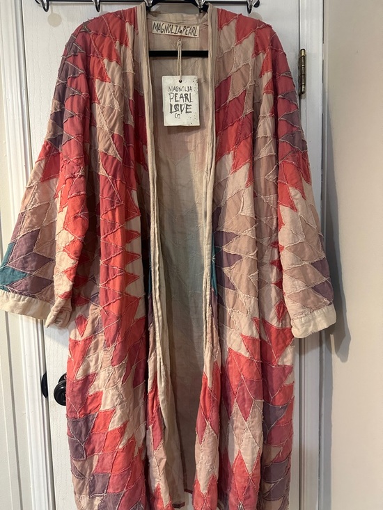 Magnolia Pearl Jackets & Blazers - Magnolia Pearl Coral Patchwork Open-Front Kimono